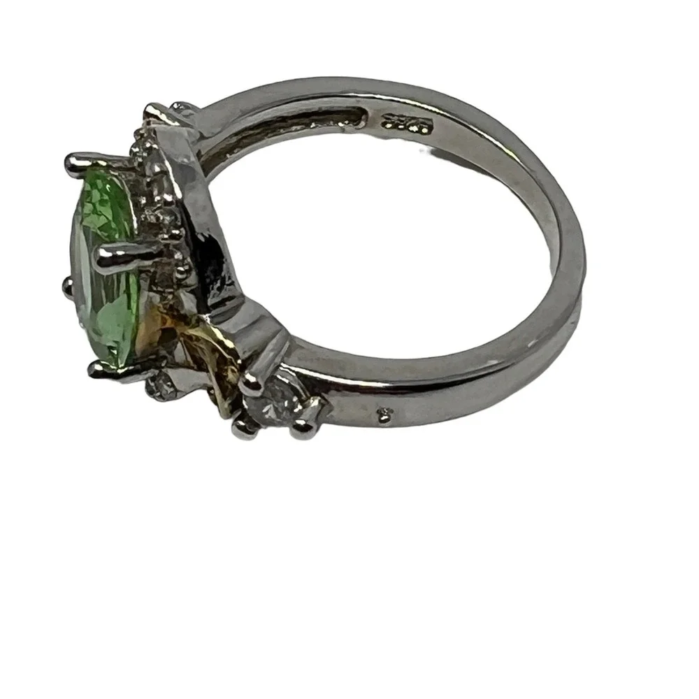 JEWLR Womens Ring 925 Sterling Silver and Gold Tone Light Green and Clear Stones